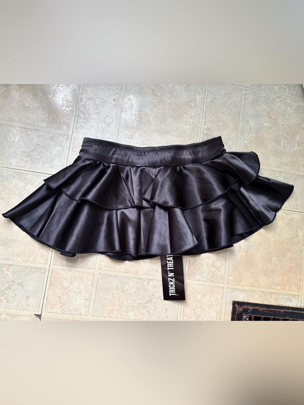 NEW Dolls Kill Black Satin Ruffled Mini Skirt